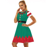 Women Christmas A-Line Short Sleeve Round Neck Elf Ugly Dress