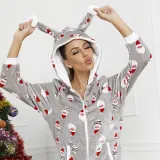 Women Santa Claus Cotton Fennel Hooded Bodysuit Christams Pajamas