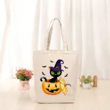 Halloween Eco Friendly The Boo Crew Cat Pumpkins Handle Canvas Tote Bag