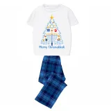 Christmas Matching Family Pajamas Happy Hanukkah Christmas Tree Candlestick Blue Short Pajamas Set