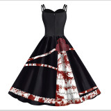 Women Halloween Costume Sling A-line Horror-thriller Cosplay Party Dress