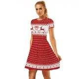 Women Christmas A-Line Short Sleeve Round Neck Elf Ugly Dress