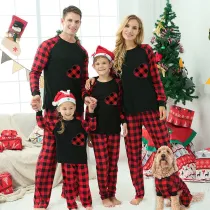 Christmas Matching Family Pajamas Red Plaid Heart Black Pajamas Set