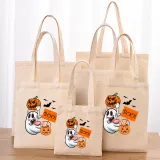 Halloween Eco Friendly Gost Pumpkin Basket Handle Canvas Bottomless Tote Bag
