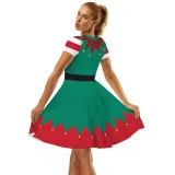 Women Christmas A-Line Short Sleeve Round Neck Elf Ugly Dress