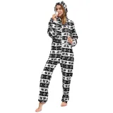 Women Snowflake Reindeer Cotton Flannel Hooded Bodysuit Christams Pajamas