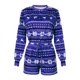 Women Two Pieces Pajamas Christmas Snowflake Long Sleeve Tops And Shorts Christmas Sleepwear Set