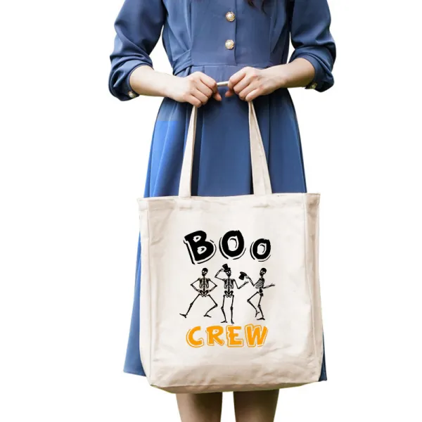 Halloween Eco Friendly BOO Skull Crew Handle Canvas Tote Bag