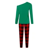 Women Two Pieces Homewear One Shoulder Long Sleeve Tops and Plaid Pants Christams Pajamas