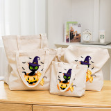Halloween Eco Friendly The Boo Crew Cat Pumpkins Handle Canvas Tote Bag