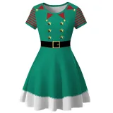 Women Christmas A-Line Short Sleeve Round Neck Elf Ugly Dress