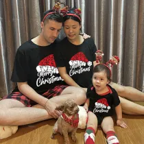Christmas Matching Family Pajamas Christmas Hat Black Pajamas Set