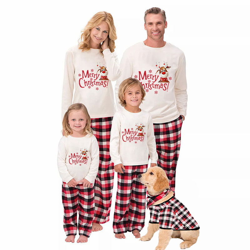 Christmas Matching Family Pajamas Merry Christmas Snowflake Deer White Pajamas Set