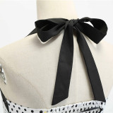 Women Holiday Polka Dot A-line Bow Tie Halter Dress