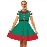 Women Christmas A-Line Short Sleeve Round Neck Elf Ugly Dress