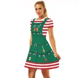 Women Christmas A-Line Short Sleeve Round Neck Elf Ugly Dress