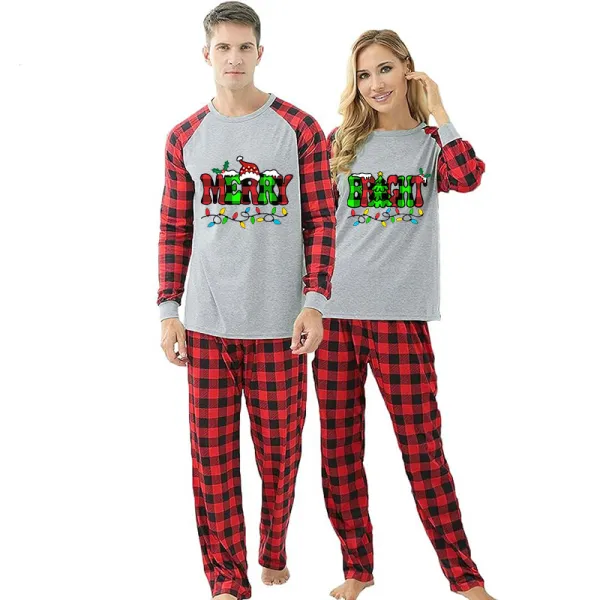 Couple Matching Christmas Pajamas Merry Bright Loungwear White Pajamas Set