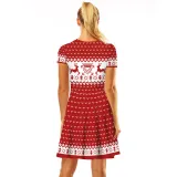 Women Christmas A-Line Short Sleeve Round Neck Elf Ugly Dress