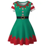 Women Christmas A-Line Short Sleeve Round Neck Elf Ugly Dress