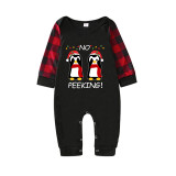 Christmas Matching Family Pajamas Funny No Peeking Penguins Black Pajamas Set