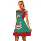 Women Christmas A-Line Short Sleeve Round Neck Elf Ugly Dress