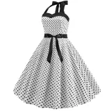 Women Holiday Polka Dot A-line Bow Tie Halter Dress