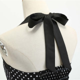 Women Holiday Polka Dot A-line Bow Tie Halter Dress