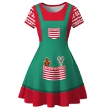 Women Christmas A-Line Short Sleeve Round Neck Elf Ugly Dress