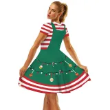 Women Christmas A-Line Short Sleeve Round Neck Elf Ugly Dress