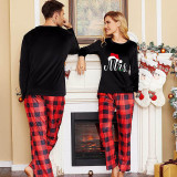 Couple Matching Christmas Pajamas Christmas Hat Mr & Mrs. Loungwear Black Pajamas Set