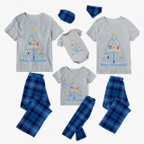 Christmas Matching Family Pajamas Happy Hanukkah Christmas Tree Candlestick Blue Short Pajamas Set
