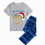 Christmas Matching Family Pajamas Happy Hanukkah Christmas Hat Candlestick Blue Short Pajamas Set
