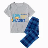 Christmas Matching Family Pajamas Happy Hanukkah Love and Light Blue Short Pajamas Set