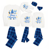 Christmas Matching Family Pajamas Happy Hanukkah Candlestick Snowflakes Gnomies Blue Pajamas Set
