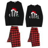 Couple Matching Christmas Pajamas Christmas Hat Mr & Mrs. Loungwear Black Pajamas Set