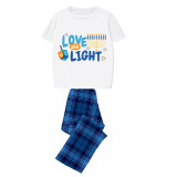 Christmas Matching Family Pajamas Happy Hanukkah Love and Light Blue Short Pajamas Set
