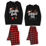 Couple Matching Christmas Pajamas Jngle Balls & Tinsel Tits Loungwear Black Pajamas Set