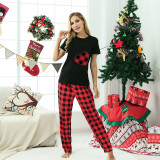 Couple Matching Christmas Pajamas Red Plaids Heart Loungwear Black Pajamas Set