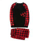 Couple Matching Christmas Pajamas Red Plaids Heart Loungwear Black Pajamas Set