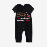 Christmas Matching Family Pajamas Funny Flying Reindeer Snowflakes are Really Made Black Pajamas Set