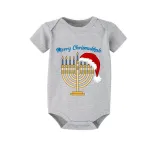 Christmas Matching Family Pajamas Happy Hanukkah Christmas Hat Candlestick Blue Short Pajamas Set