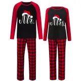 Couple Matching Christmas Pajamas Christmas Hat Mr & Mrs. Loungwear Black Pajamas Set