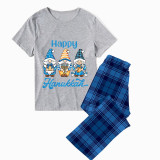 Christmas Matching Family Pajamas Happy Hanukkah Candlestick Gnomies Blue Short Pajamas Set