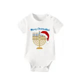 Christmas Matching Family Pajamas Happy Hanukkah Christmas Hat Candlestick Blue Short Pajamas Set