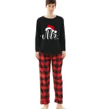 Couple Matching Christmas Pajamas Christmas Hat Mr & Mrs. Loungwear Black Pajamas Set