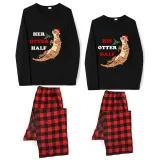 Couple Matching Christmas Pajamas His Or Her Otter Half Loungwear Black Pajamas Set