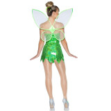 Women Halloween Fairies Sequin Dress Costume with Wings