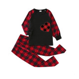 Christmas Matching Family Pajamas Red Plaid Heart Black Pajamas Set