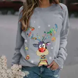 Women Christmas Shirt Snowflake Deer Printed Long Sleeve Sweatshirt