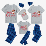 Christmas Matching Family Pajamas Merry Christmas Snowflake Deer Blue Short Pajamas Set